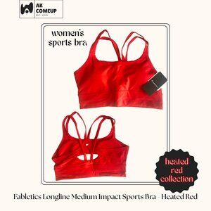 Fabletics Longline Medium Impact Sports Bra - Heated Red